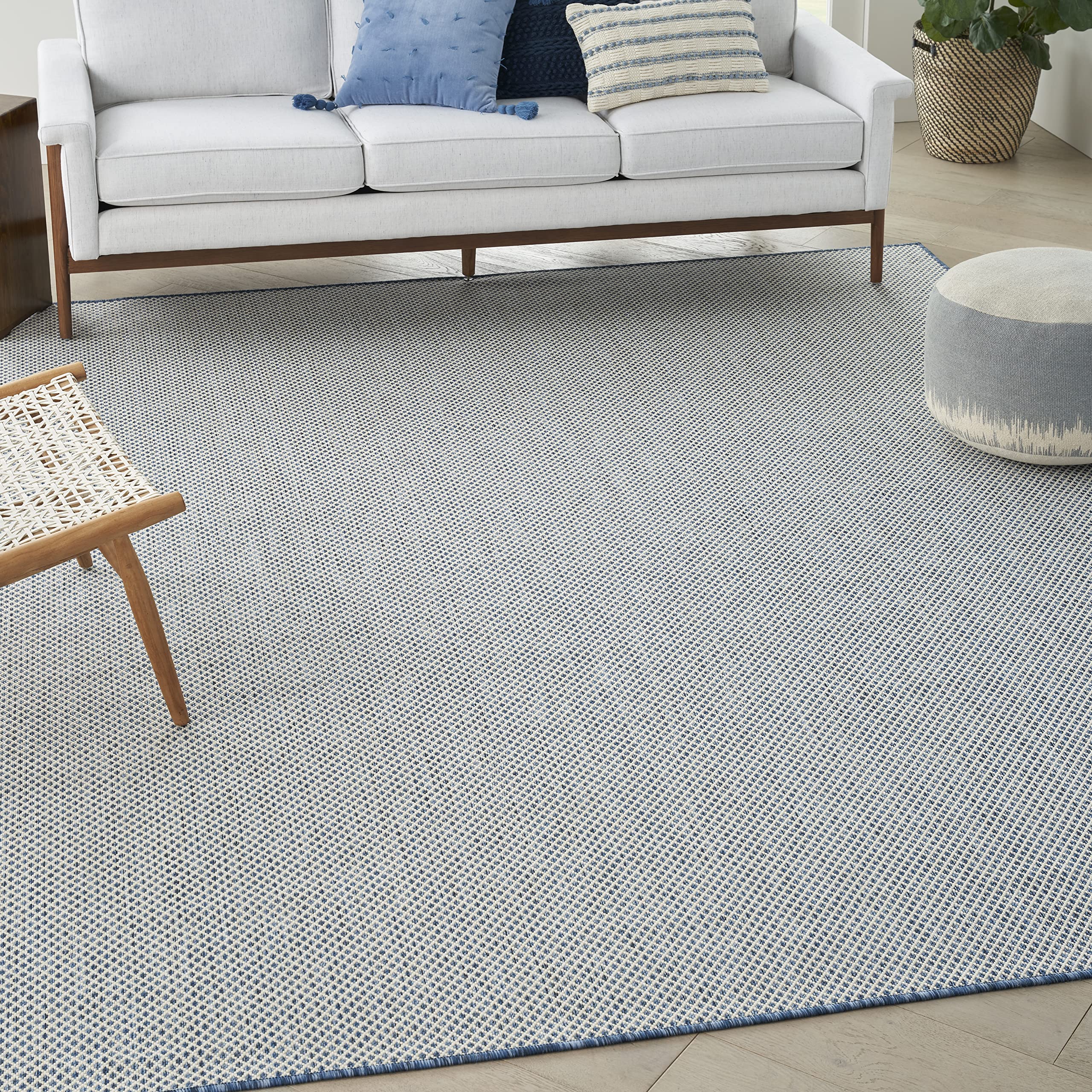 Nourison Courtyard Indoor/Outdoor Ivory Blue 7' X 10' Area Rug, Geometric, Easy Cleaning, Non Shedding, Bed Room, Living Room, D