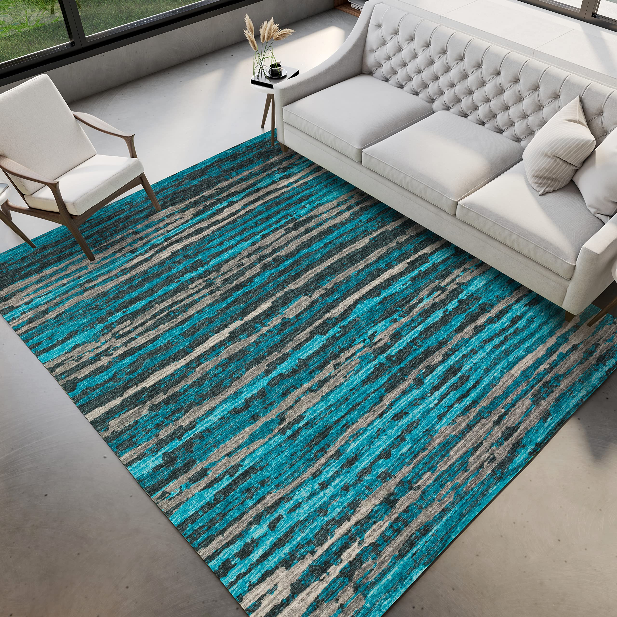 Dalyn Rugs Brisbane Br4 Destressed Striped Teal 5' X 7'6"