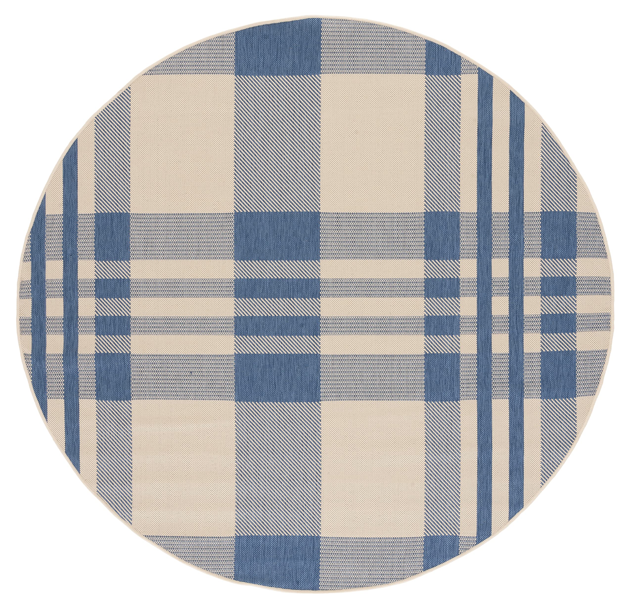 SAFAVIEH Courtyard Collection 67 Round Beige/Blue CY6201 Plaid Indoor/ Outdoor-Waterproof Easy-Cleaning Patio Backyard Mudroom 