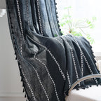 Sutuo Home Boho Curtain For Bedroom, Semi Blackout Linen Farmhouse Shabby Chic Tassels Window Treatment Bohemian Embroidery Drap