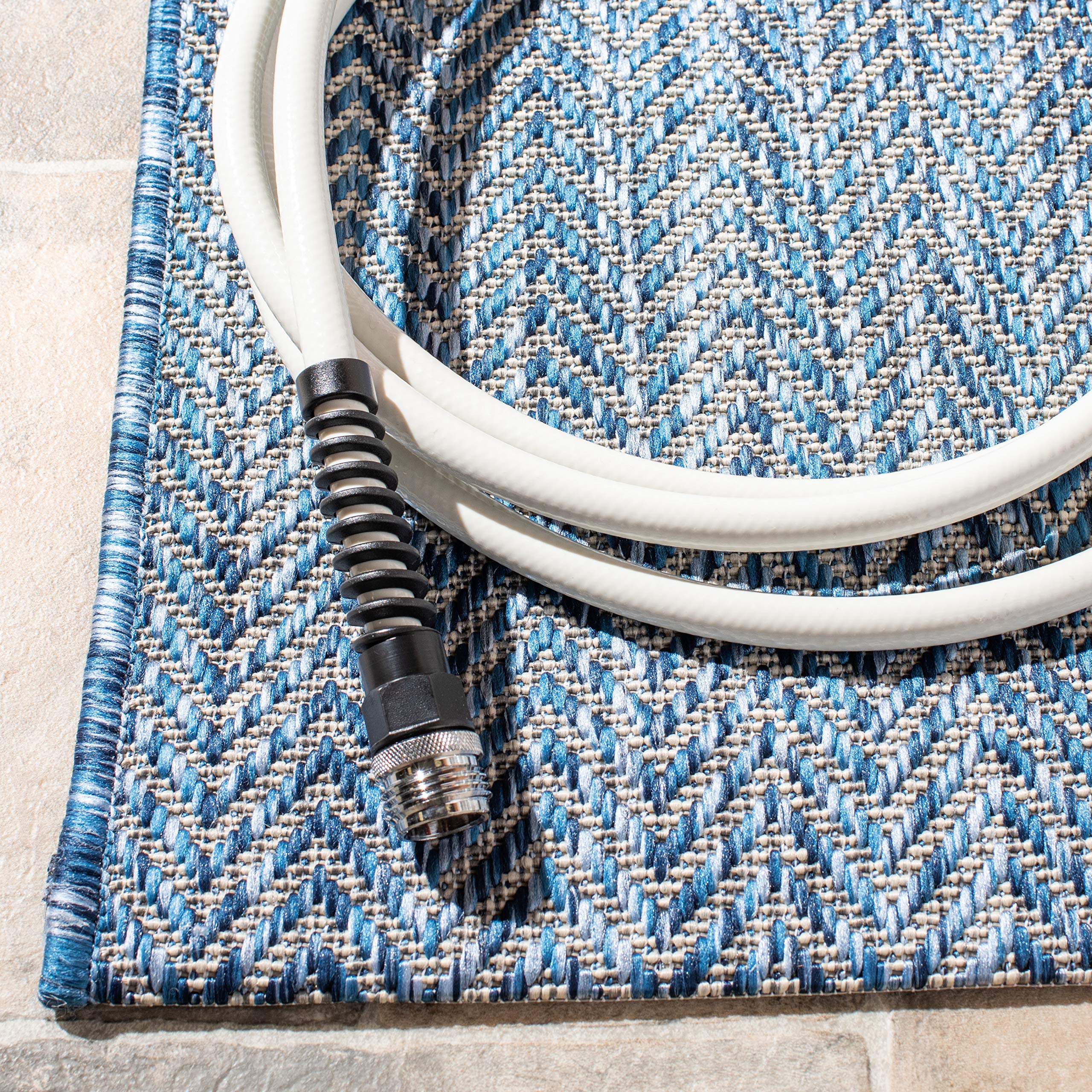 Safavieh Courtyard Collection Area Rug - 5'3'' X 7'7'', Navy & Grey, Non-Shedding & Easy Care, Indoor/Outdoor & Washable-Ideal F