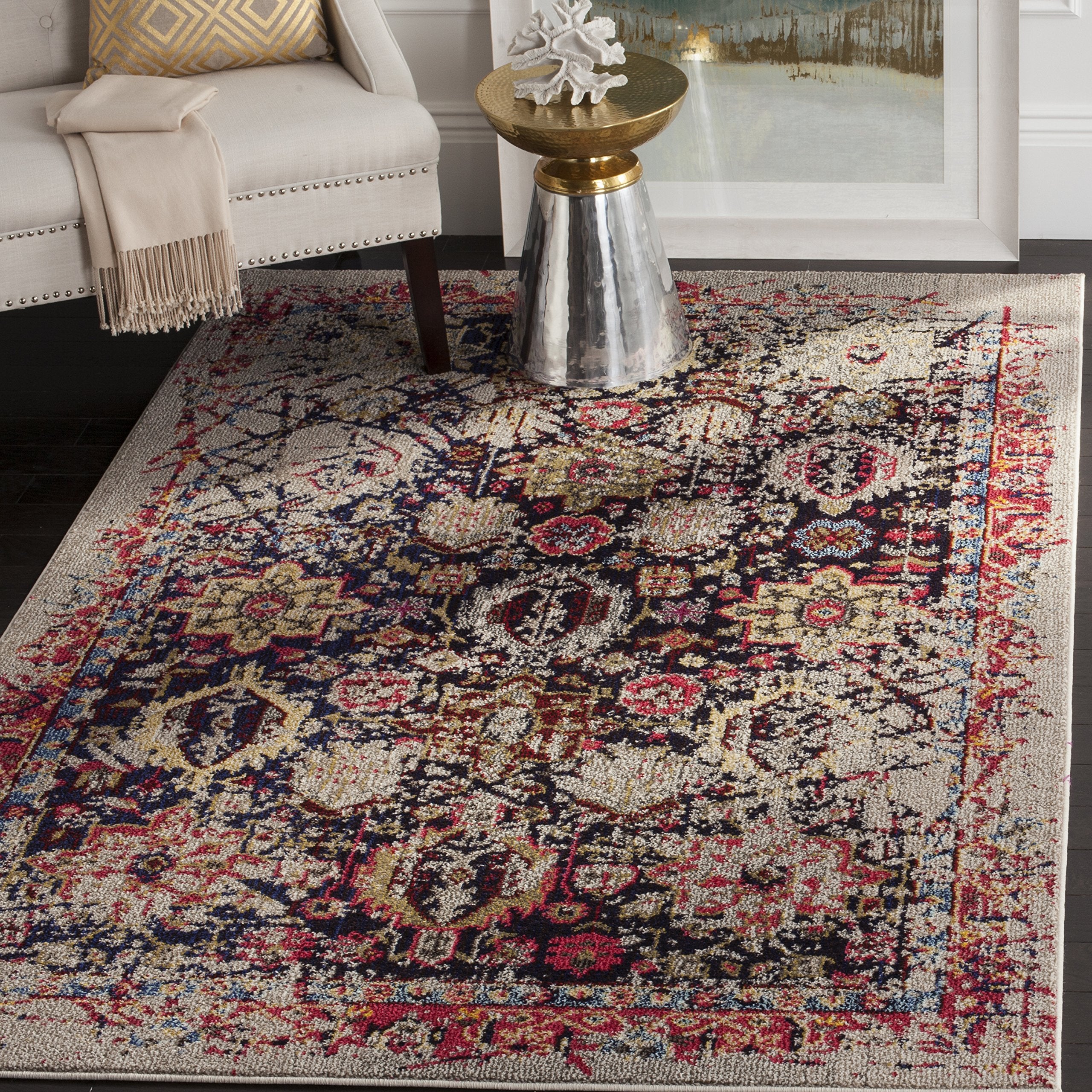 SAFAVIEH Monaco Collection Area Rug - 10 x 14, Grey & Multi, Oriental Abstract Distressed Design, Non-Shedding & Easy Care, Id