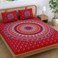 Sheetkart Elephant Mandala 144 Tc 100% Cotton Double King Size Bedsheet With 2 Pillow Covers, Red