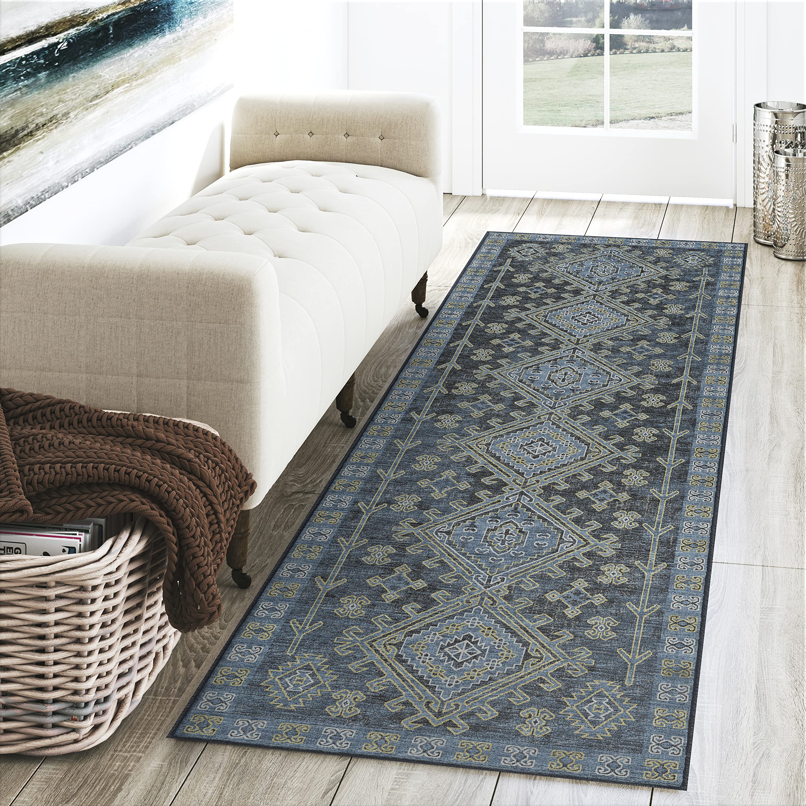 Dalyn Rugs Brisbane Br2 Aztec Medalion Navy 2'3" X 7'6"