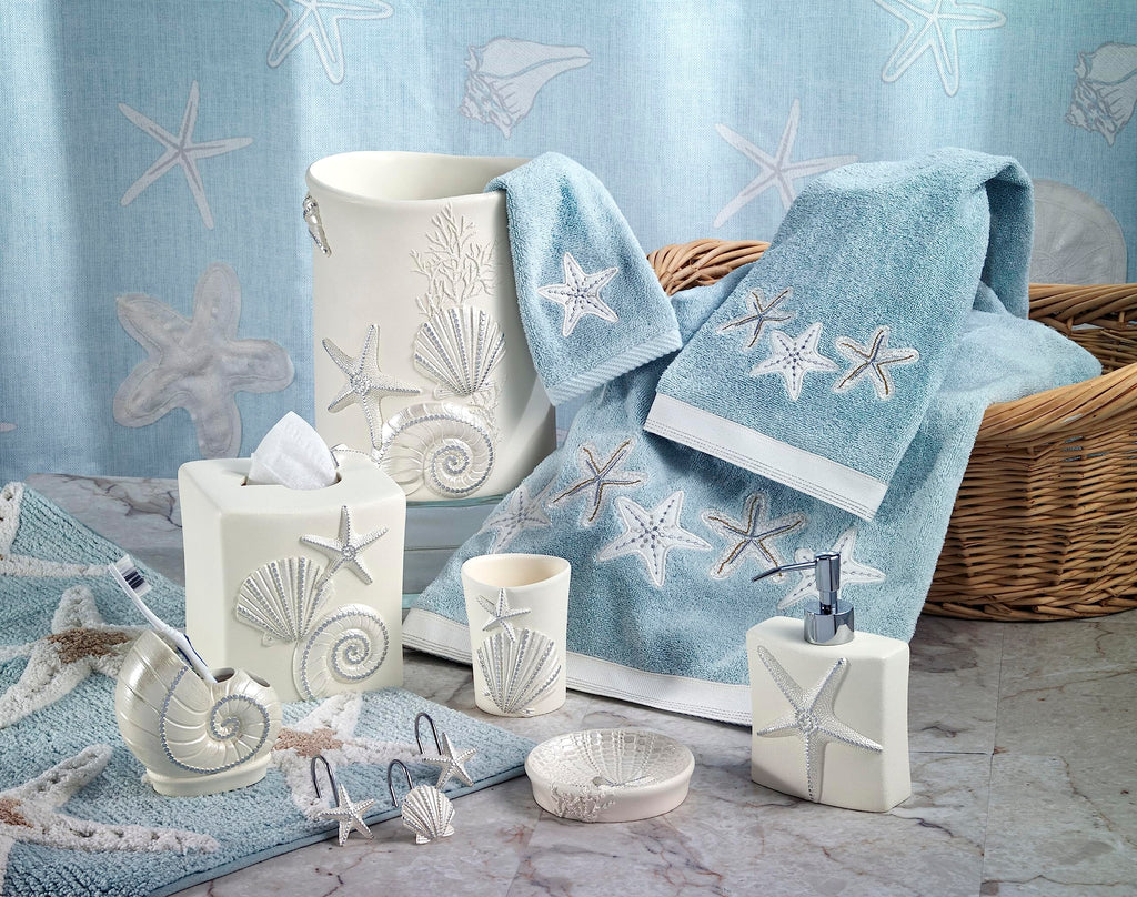 Avanti Linens - Toothbrush Holder, Seashell Inspired Bathroom Accessories, Guest Bathroom Essentials (Sequin Shell Collection)
