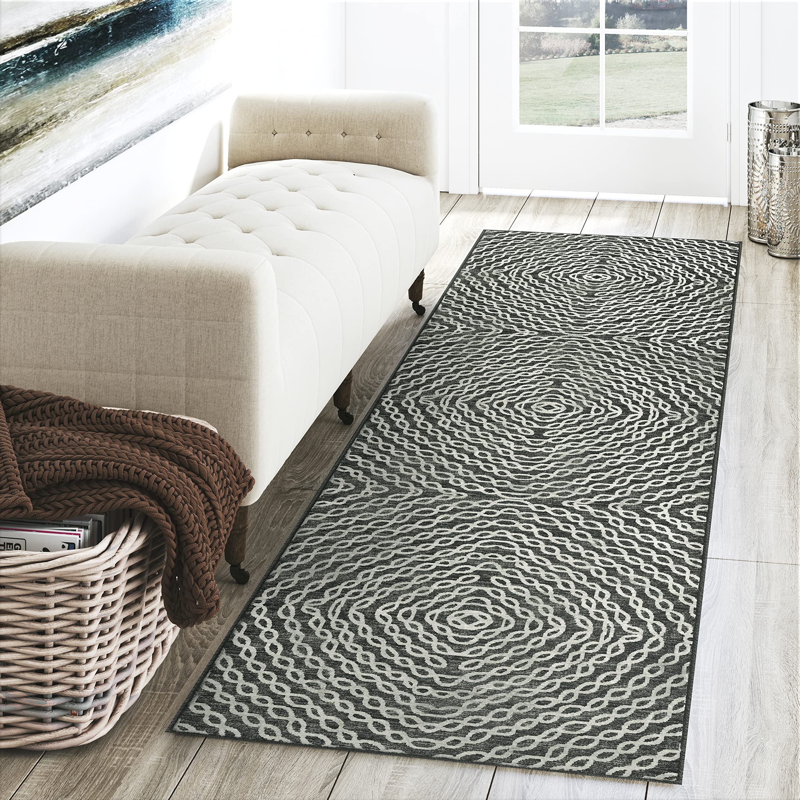 Dalyn Rugs Brisbane Br3 Geometric Chain Links Midnight 2'3" X 7'6"