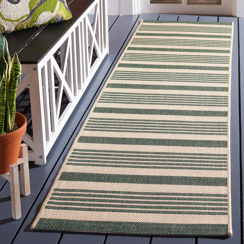 Safavieh Courtyard Collection Runner Rug - 2'3'' X 12', Beige & Dark Green, Stripe Design, Non-Shedding & Easy Care, Indoor/Outd