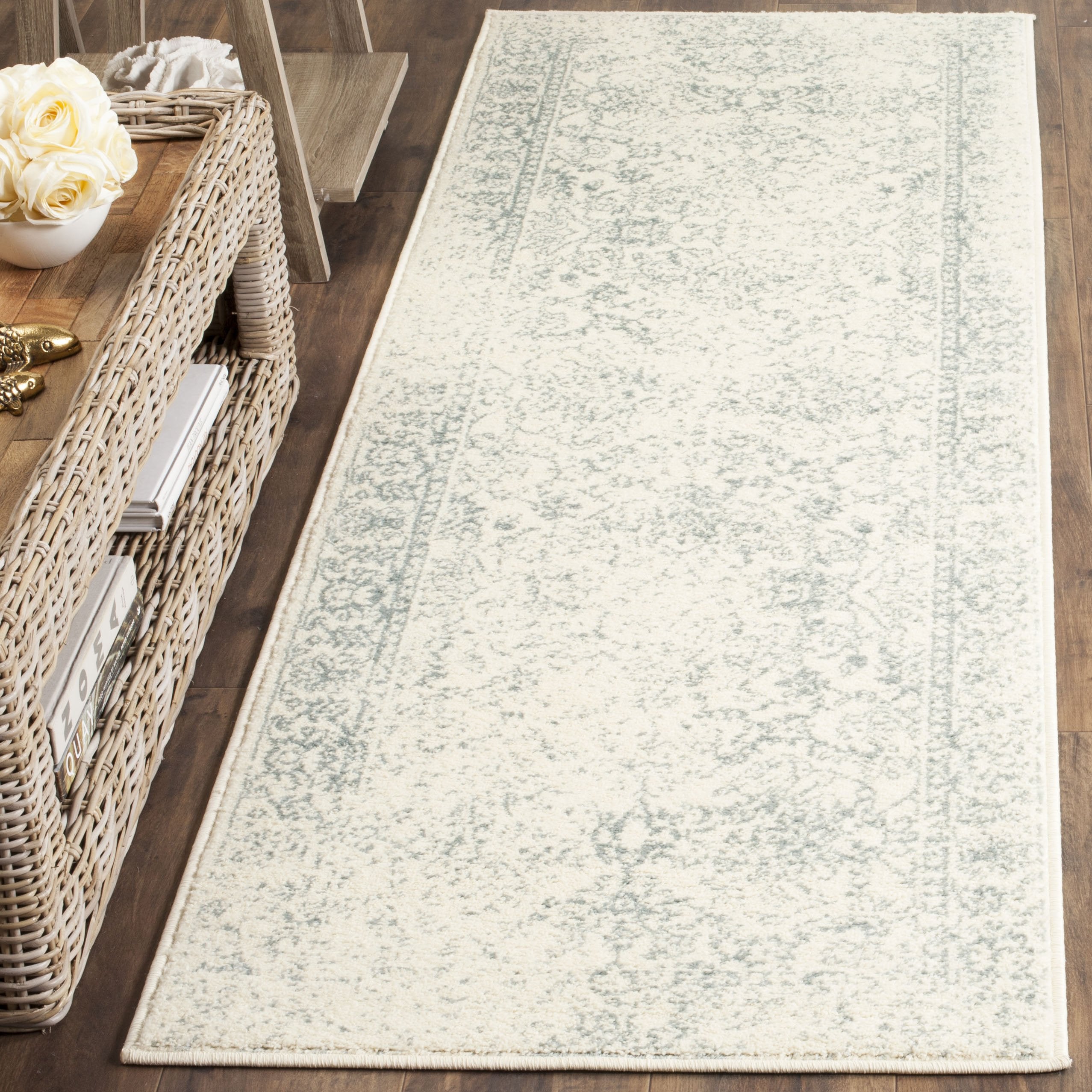 SAFAVIEH Adirondack Collection Runner Rug - 26 x 12, Ivory & Slate, Oriental Distressed Design, Non-Shedding & Easy Care, Idea
