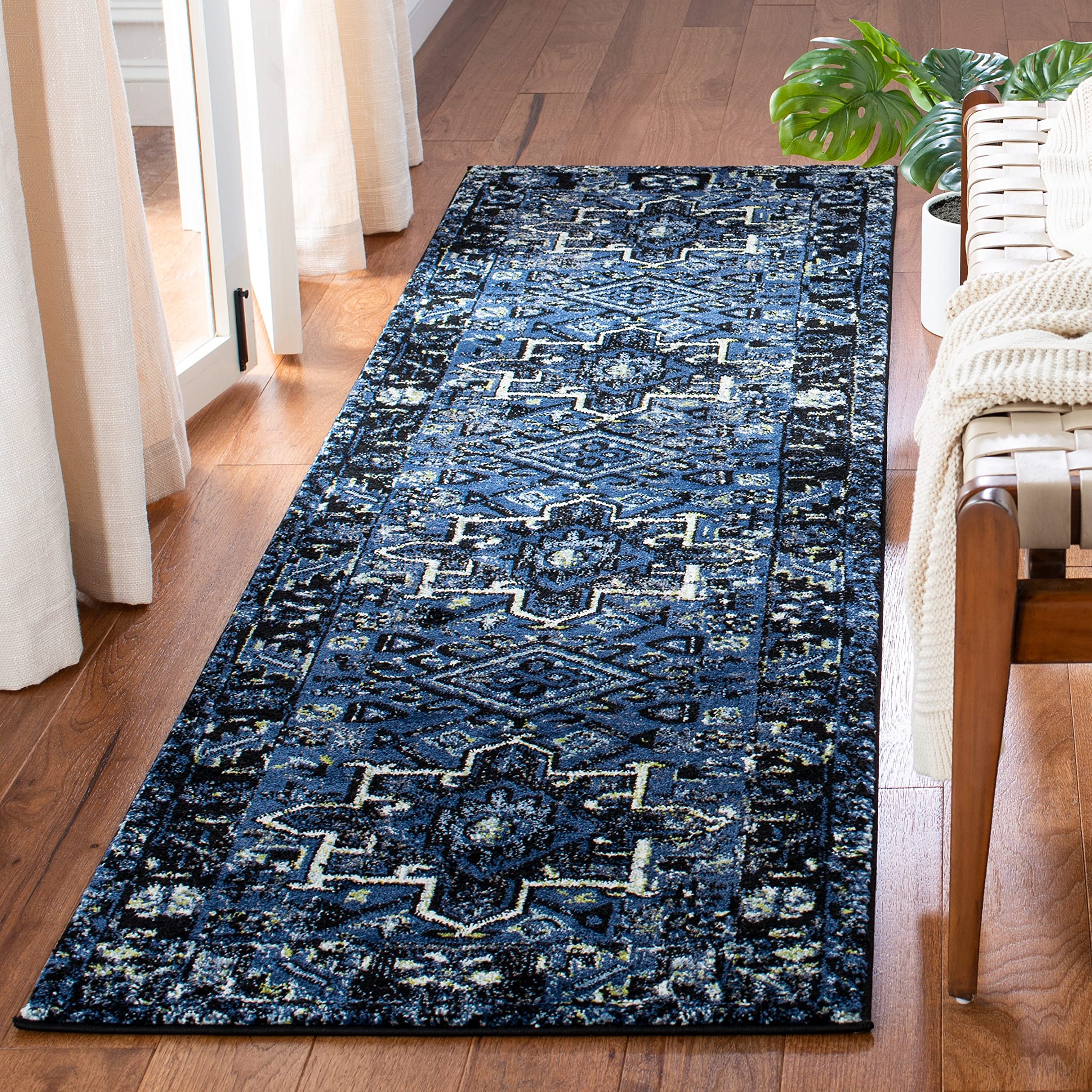 SAFAVIEH Vintage Hamadan Collection Runner Rug - 23 x 6, Blue & Grey, Oriental Traditional Persian Design, Non-Shedding & Easy