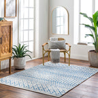 Livabliss Chester Boho Moroccan Area Rug, 7'10'' x 11', Cream/Royal Blue