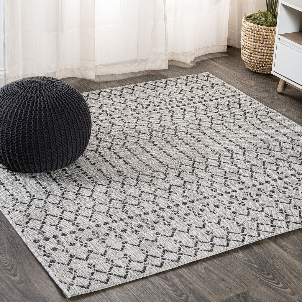 Jonathan Y Smb108E-5Sq Ourika Moroccan Geometric Textured Weave Indoor Outdoor Area Rug, Bohemian, Rustic, Scandinavian Easy Cle