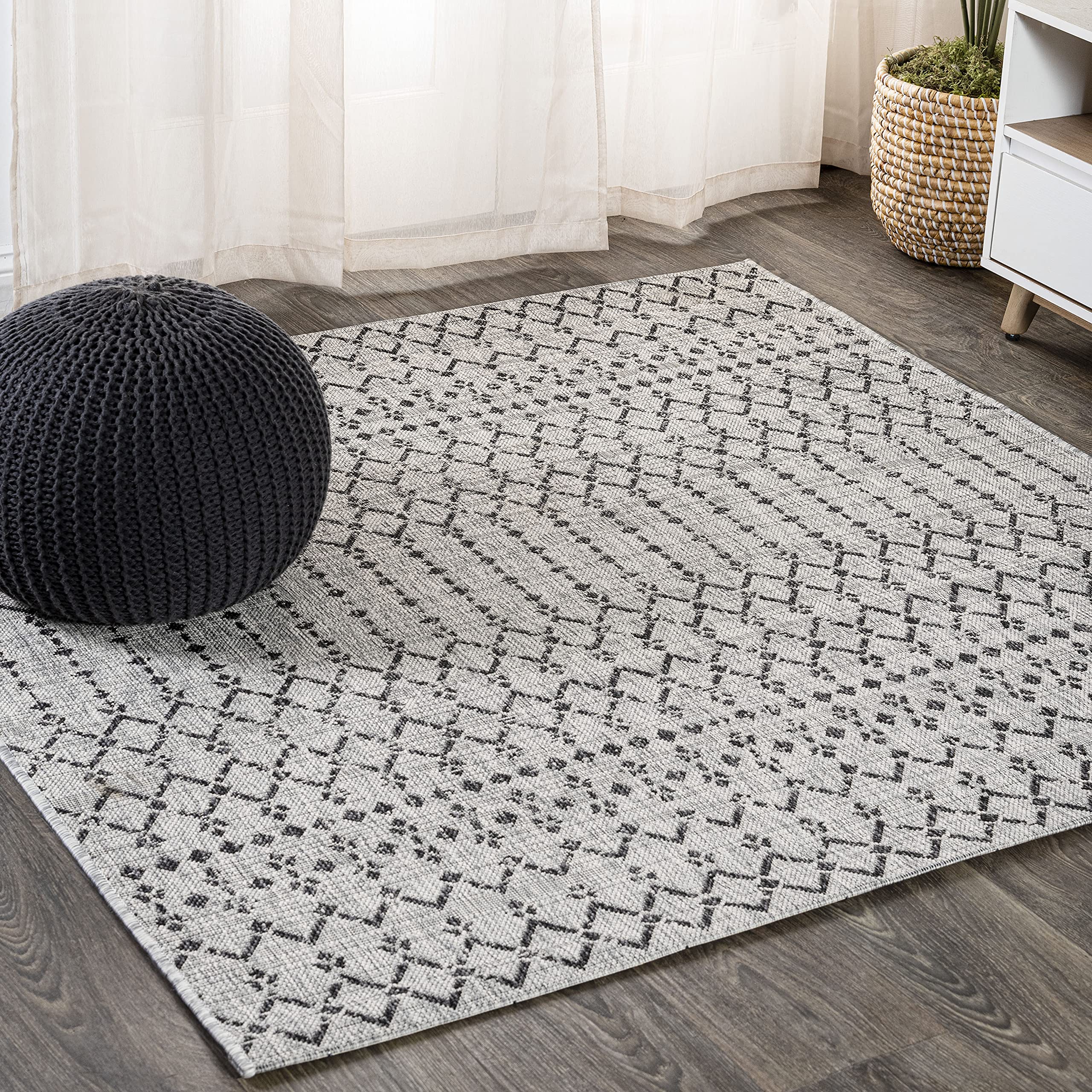 Jonathan Y Smb108E-3Sq Ourika Moroccan Geometric Textured Weave Indoor/Outdoor Area Rug, Bohemian, Scandinavian For Bedroom, Kit