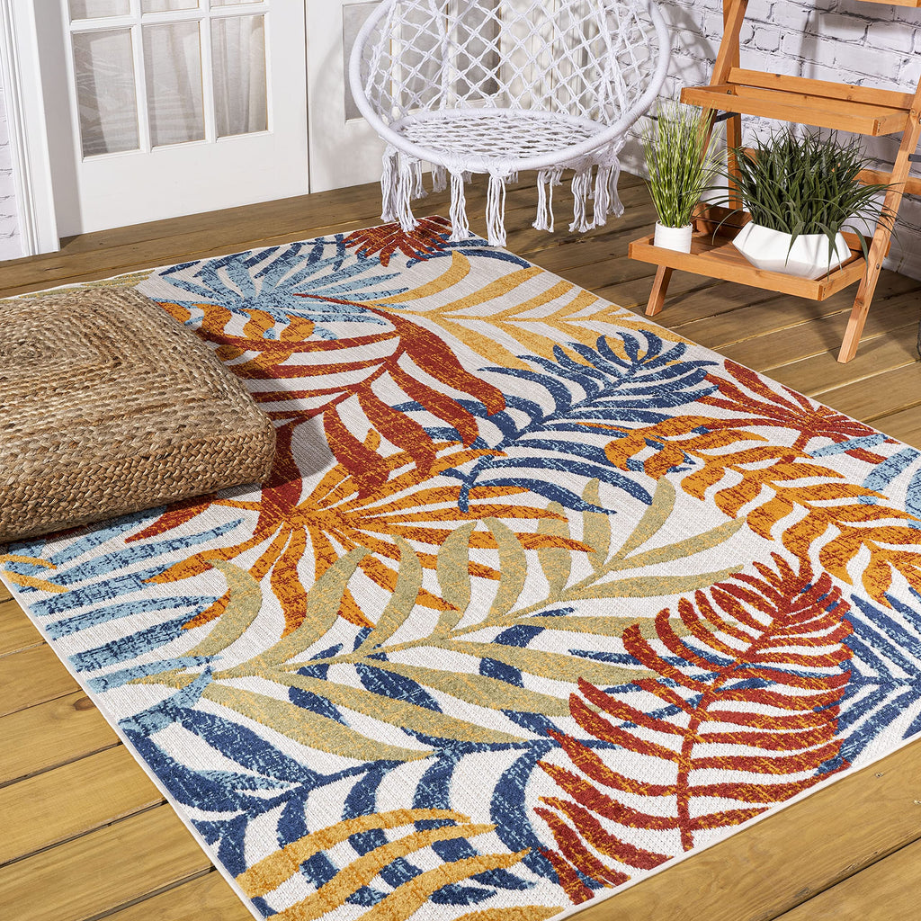 Jonathan Y Amc100B-5 Tropics Palm Leaves Indoor Outdoor Area-Rug Bohemian Floral Easy-Cleaning High Traffic Bedroom Kitchen Backyard Patio Porch Non Shedding, 5 X 8, Cream/Orange