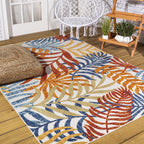 Jonathan Y Amc100B-5 Tropics Palm Leaves Indoor Outdoor Area-Rug Bohemian Floral Easy-Cleaning High Traffic Bedroom Kitchen Backyard Patio Porch Non Shedding, 5 X 8, Cream/Orange