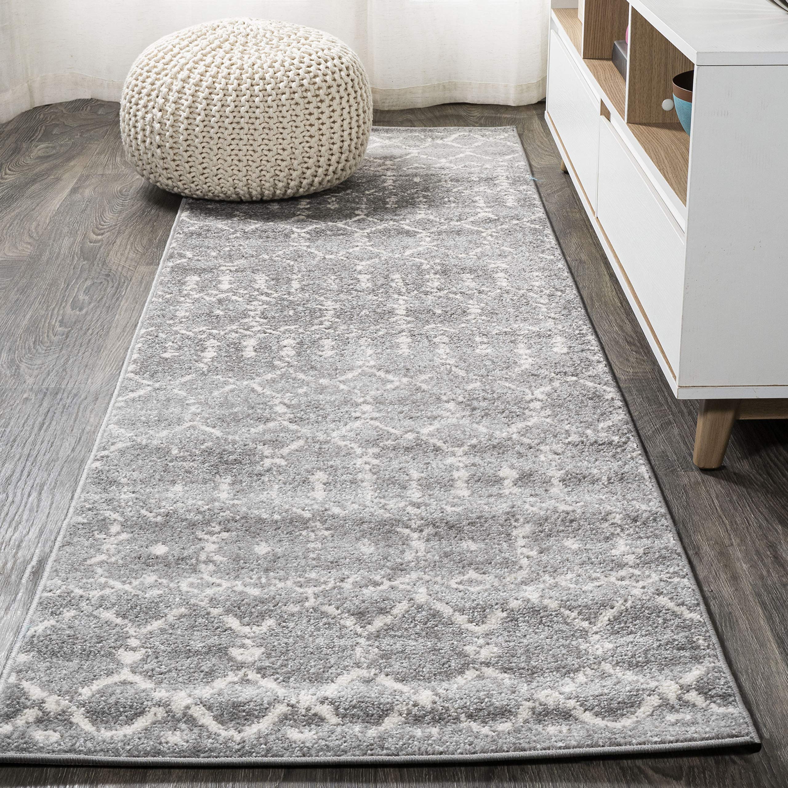 JONATHAN Y MOH101C-220 Moroccan Hype Boho Vintage Diamond Gray/Ivory 2 ft. x 20 ft. Runner Rug, Pet Friendly, Non Shedding, Stai