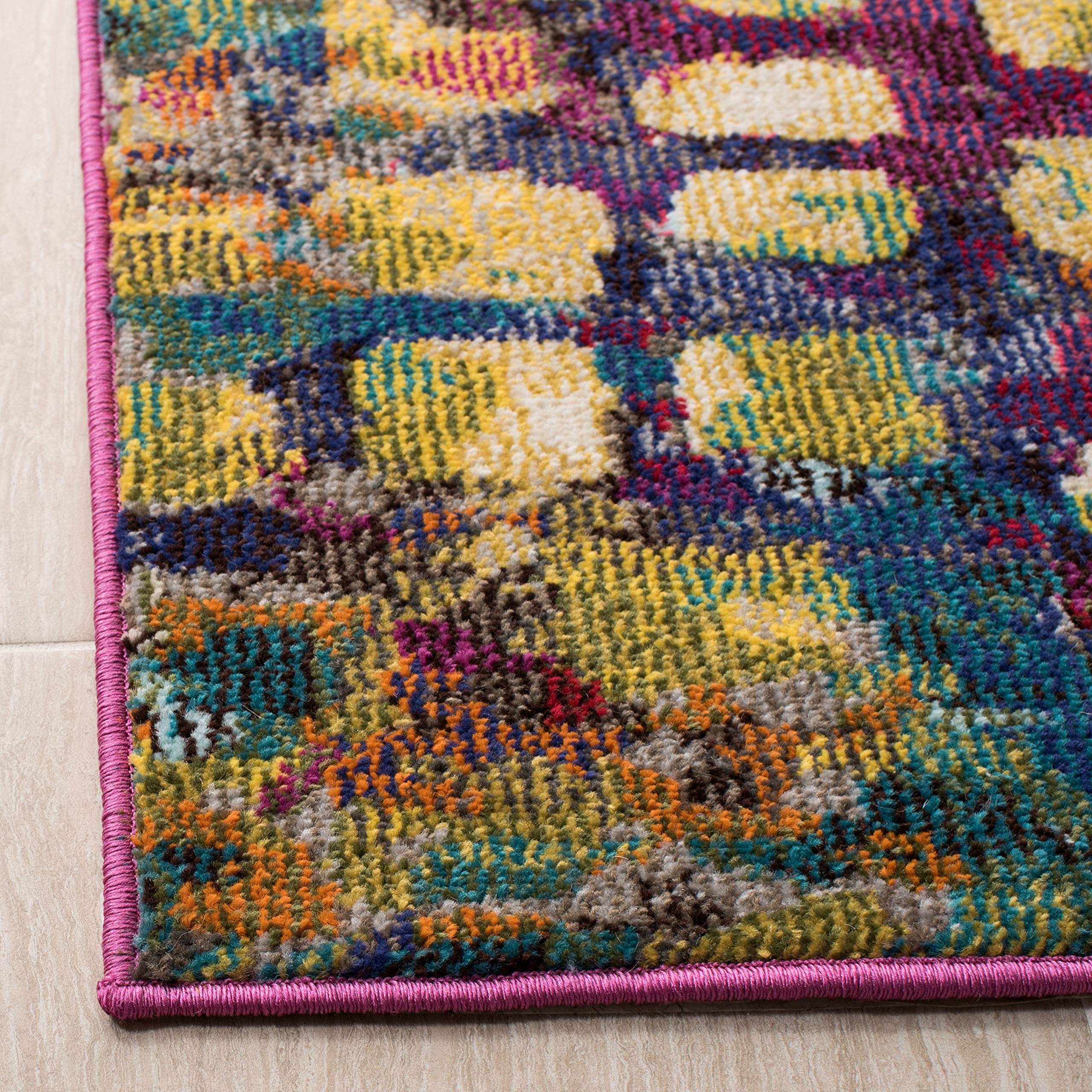 Safavieh Madison Collection Runner Rug - 2'2'' X 20', Fuchsia & Gold, Boho Abstract Distressed Design, Non-Shedding & Easy Care,