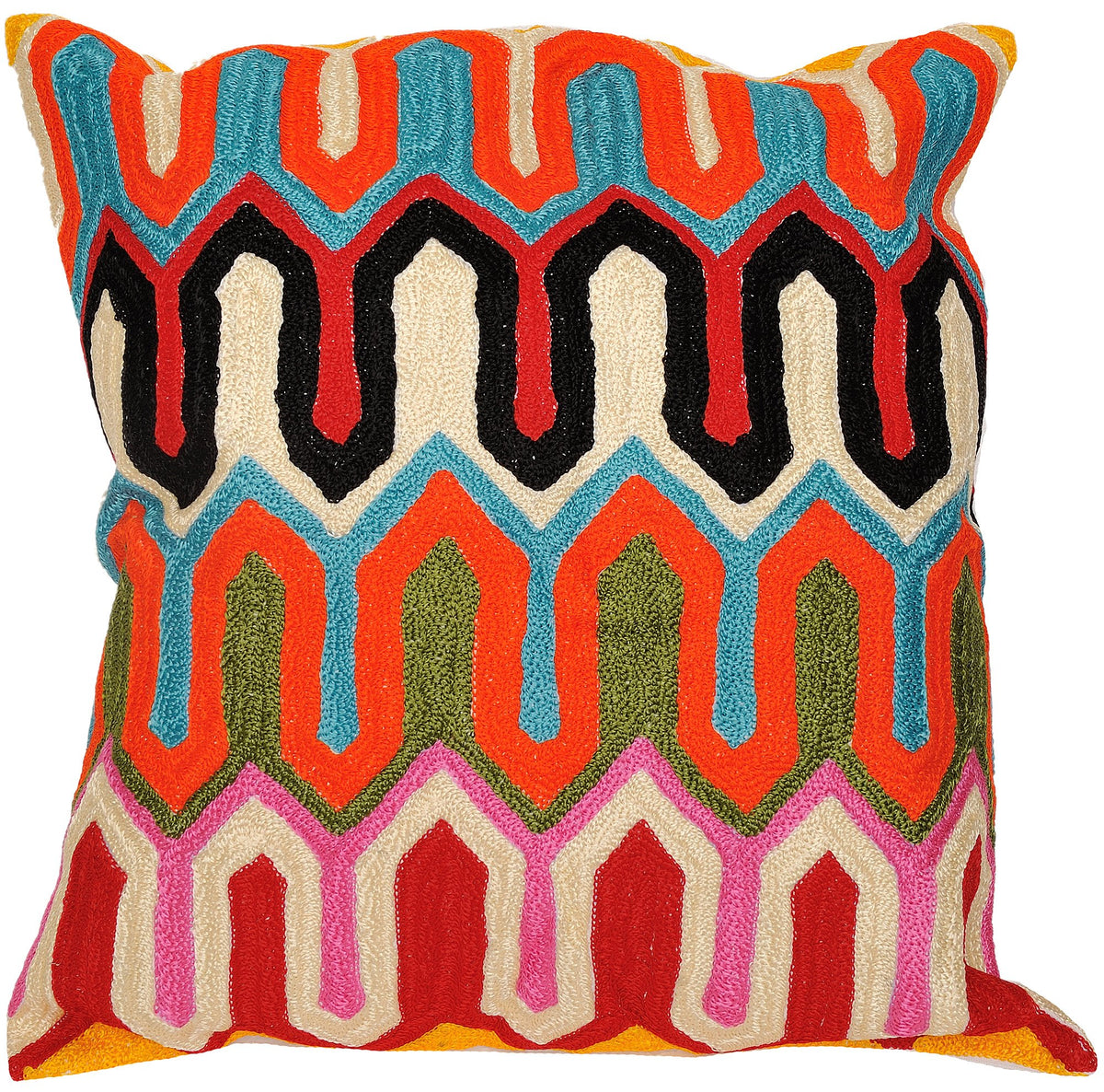 Exotic India MultiColor AriEmbroidered Cushion Cover From Jaipur  Pure Canvas Cotton