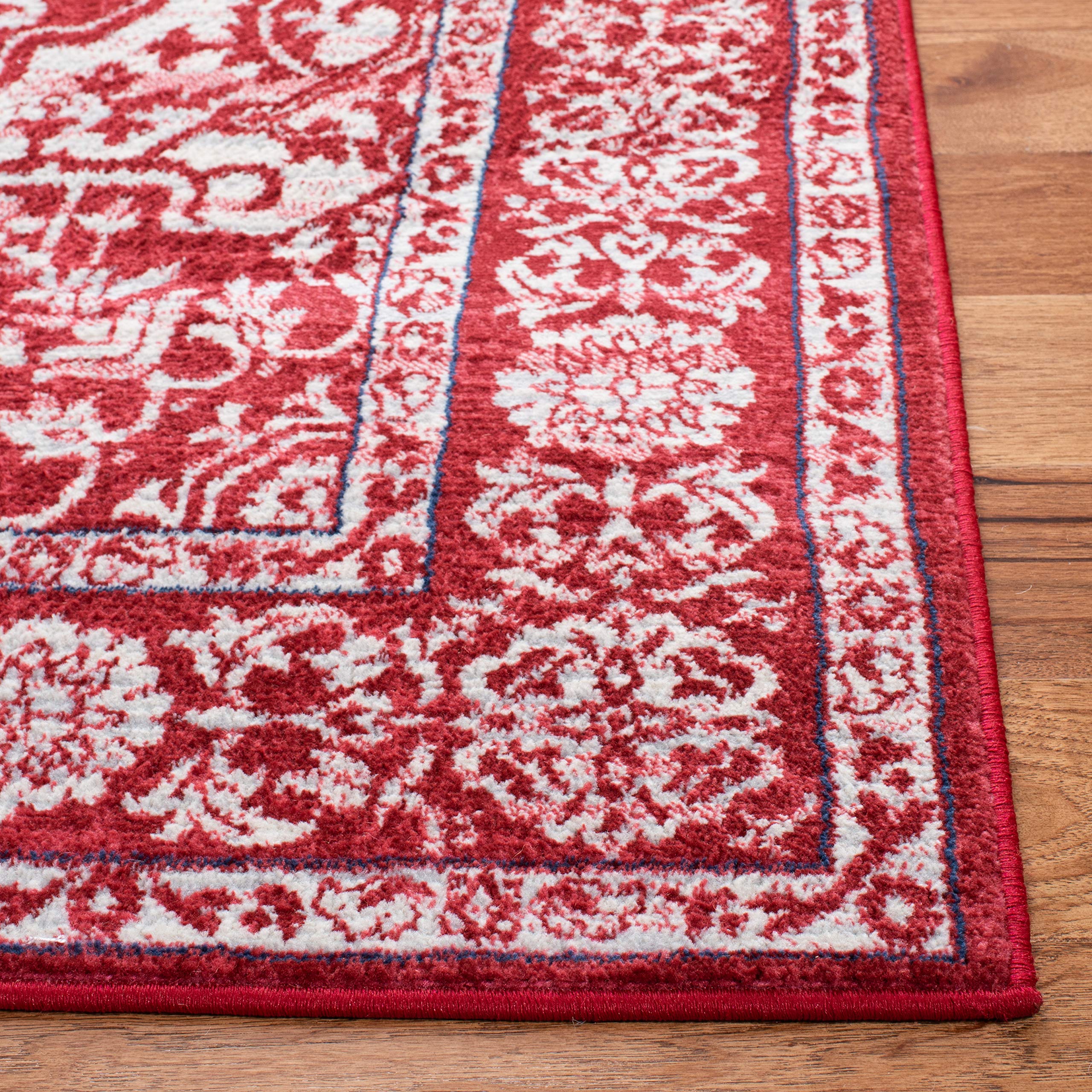 Safavieh Brentwood Collection 4' X 6' Red / Ivory Bnt832Q Medallion Distressed Non-Shedding Living Room Bedroom Accent Rug