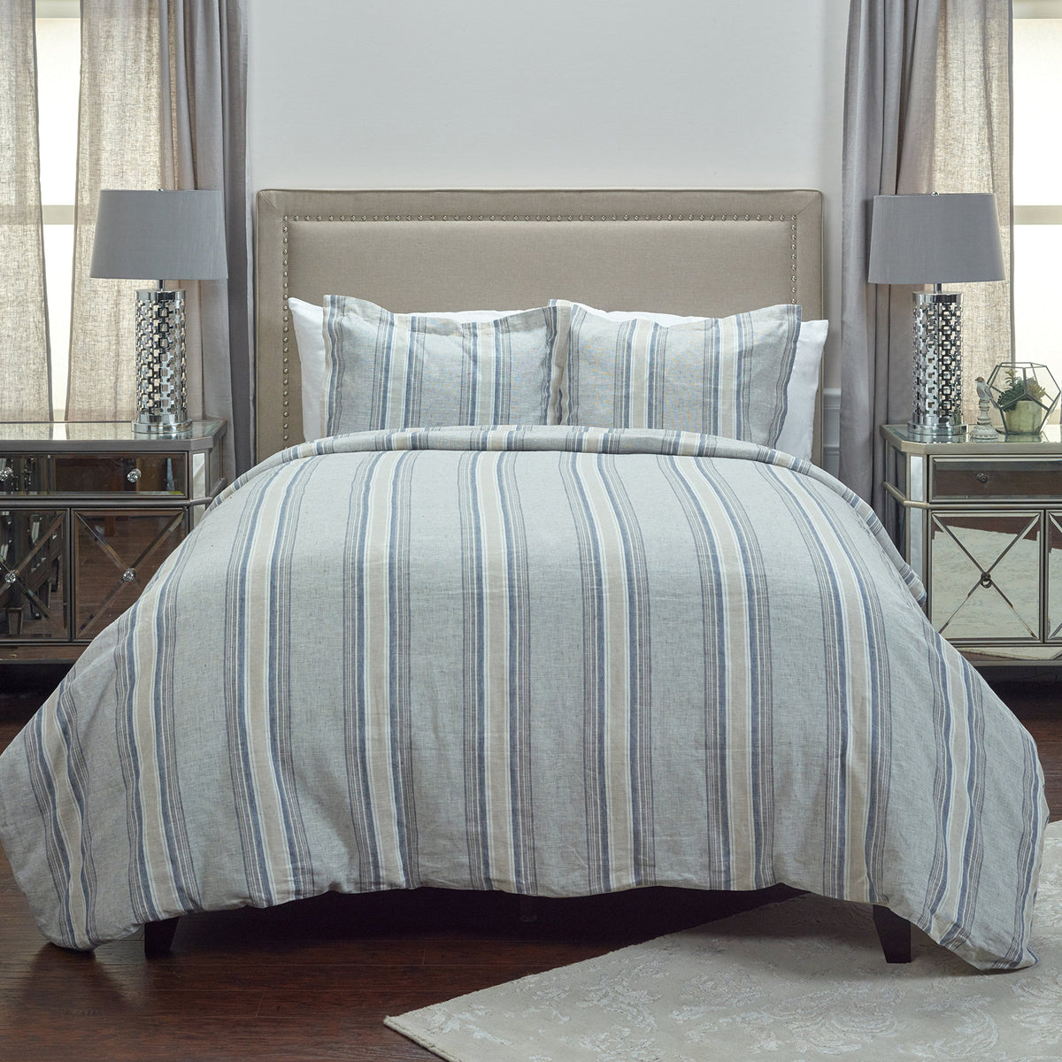 Rizzy Home | BT4008 | King Sham | 20"x36" Blue/Neutral/Gray Stripe