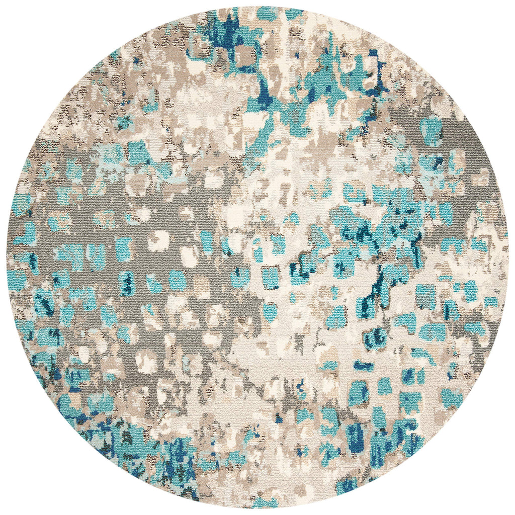Safavieh Madison Collection Area Rug - 8' Round, Grey & Blue, Boho Abstract Distressed Design, Non-Shedding & Easy Care, Ideal F