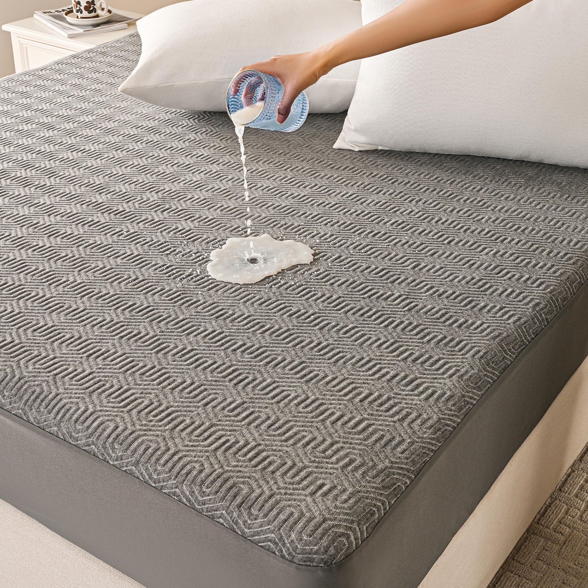 Grt Twin Xl Mattress Protector Waterproof, Breathable Bamboo Charcoal Fiber Mattress Cover, Noiseless And Odor Free Upgraded Mat