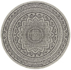 Safavieh Courtyard Collection 7'10' Round Light Grey/Black Cy8734 Indoor/ Outdoor Waterproof Easy Cleaning Patio Backyard Mudroom Area Rug