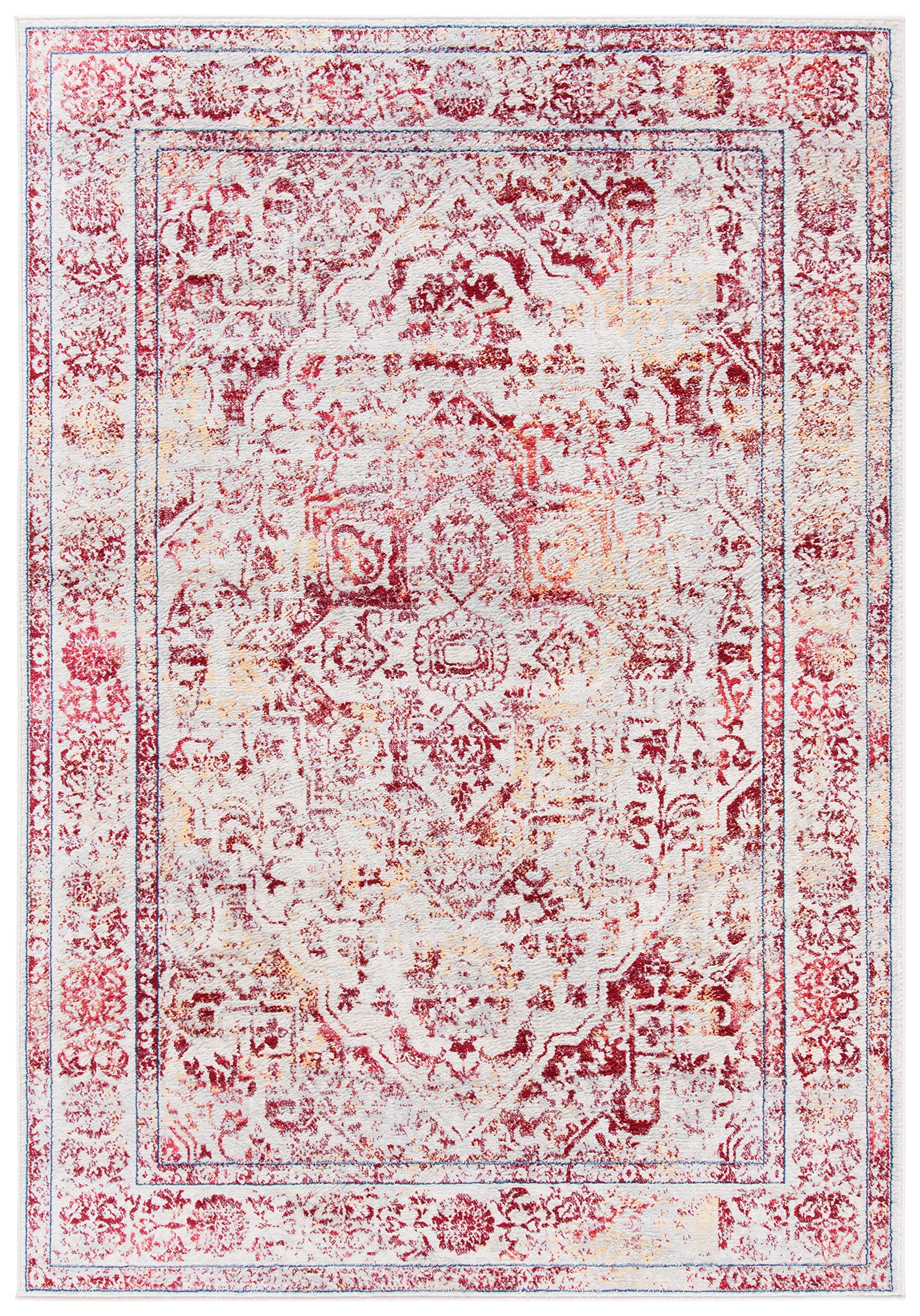 Safavieh Brentwood Collection 3' X 5' Ivory/Red Bnt832C Medallion Distressed Non-Shedding Living Room Bedroom Accent Rug