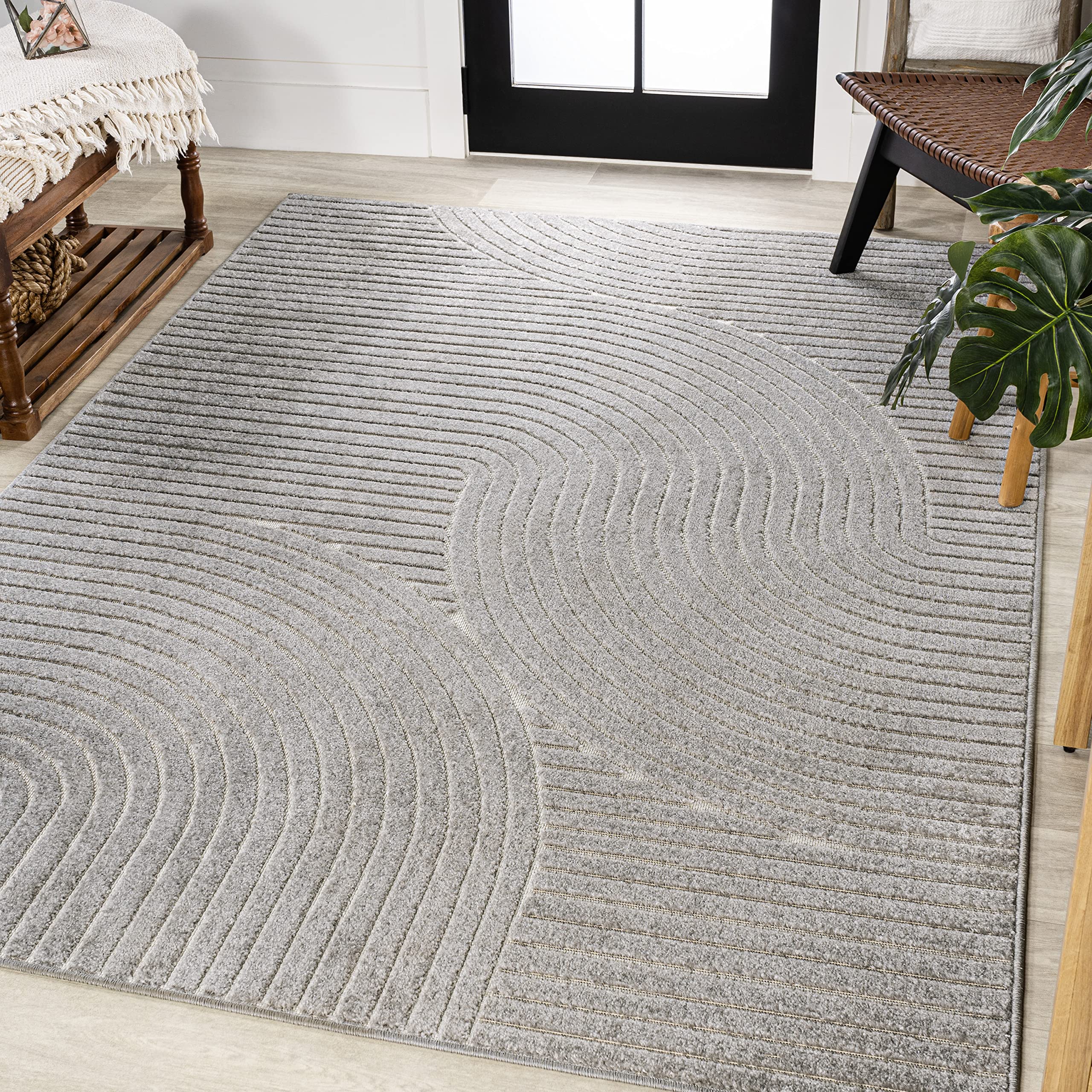 JONATHAN Y SCN100A-3 Skagen High-Low Minimalist Curve Geometric Indoor/Outdoor Area Rug, Modern, Contemporary, Geometric, Bohemi