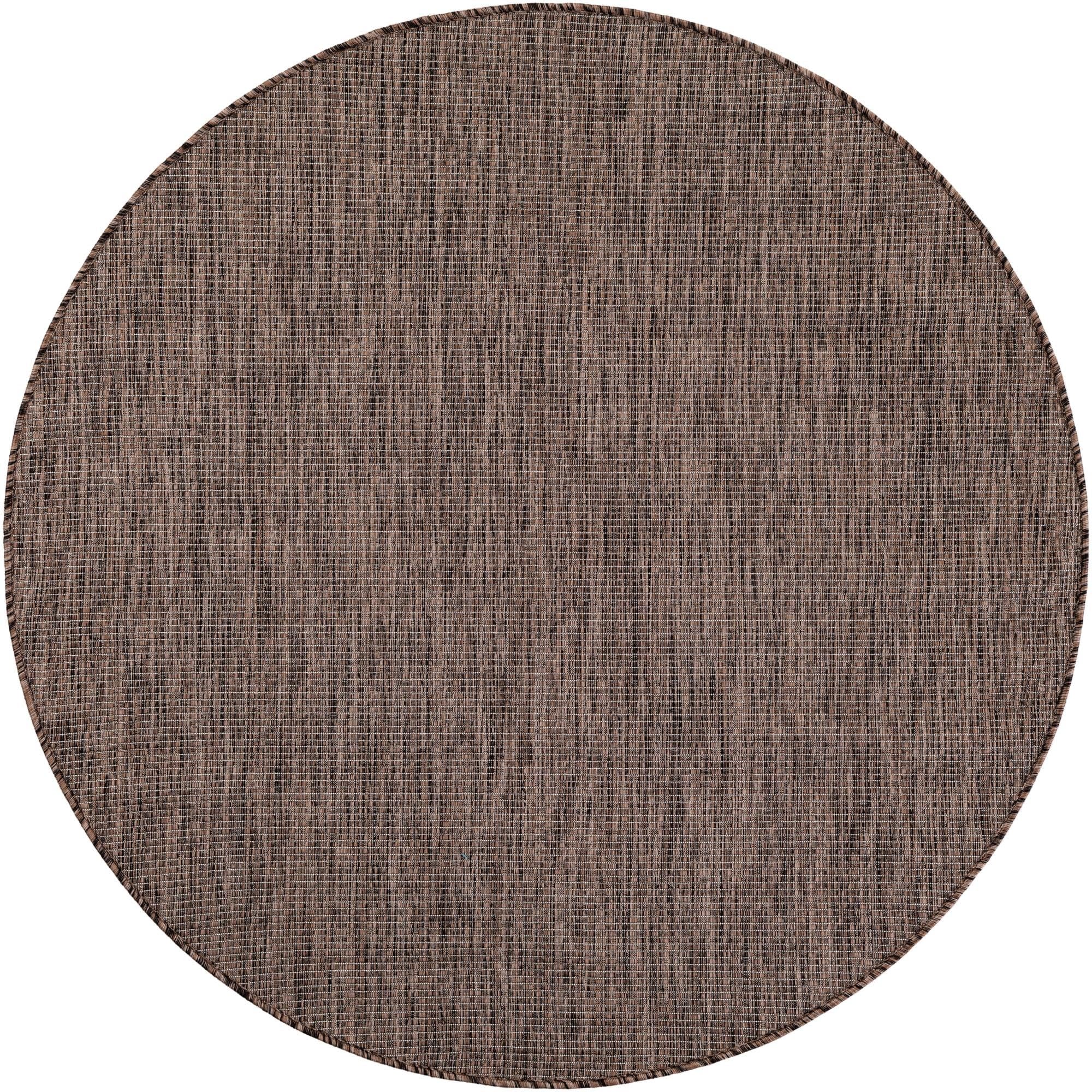 Unique Loom Outdoor Solid Collection Area Rug (5' 3'' Round Light Brown/Ivory)