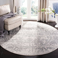 SAFAVIEH Madison Collection Area Rug - 67 Round, Silver & Ivory, Snowflake Medallion Distressed Design, Non-Shedding & Easy Car