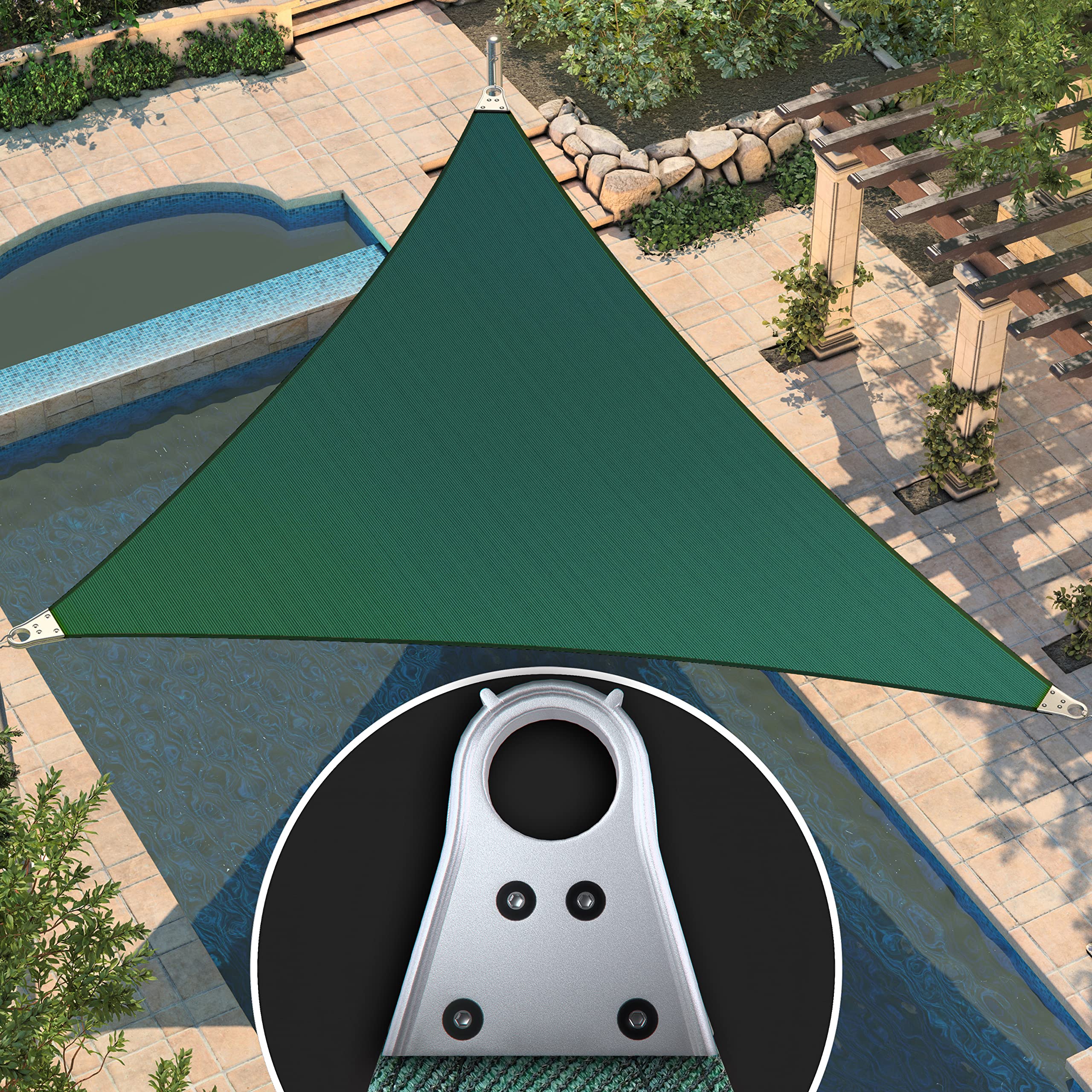 Amgo 34' X 37' X 50.25' Green Triangle Super Ring Sun Shade Sail Order To Make Upf50+ Agsrt Canopy Awning Shades For Patio, 98%