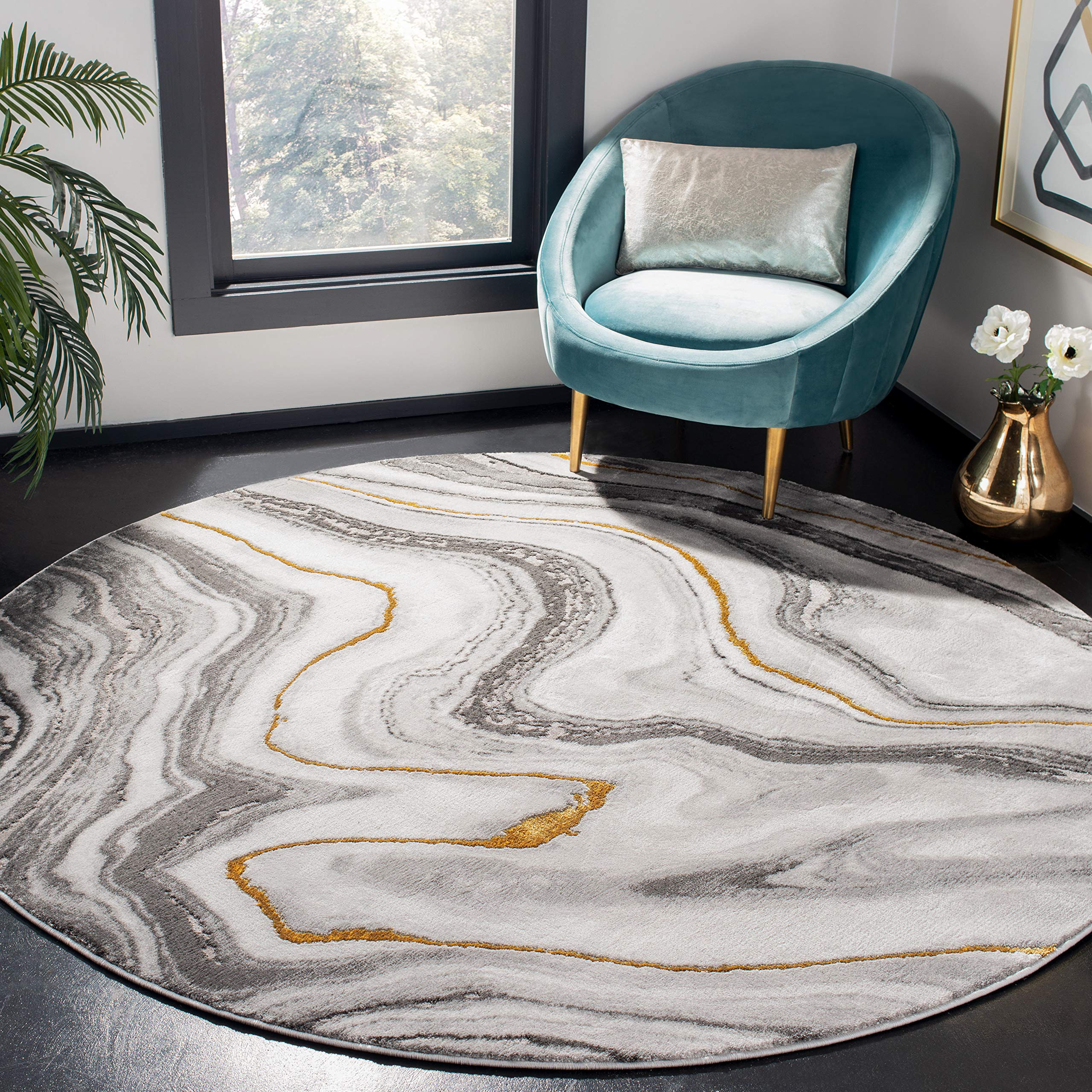 SAFAVIEH Craft Collection 11 Round Grey / Gold CFT819F Modern Abstract Non-Shedding Dining Room Entryway Foyer Living Room Bedr
