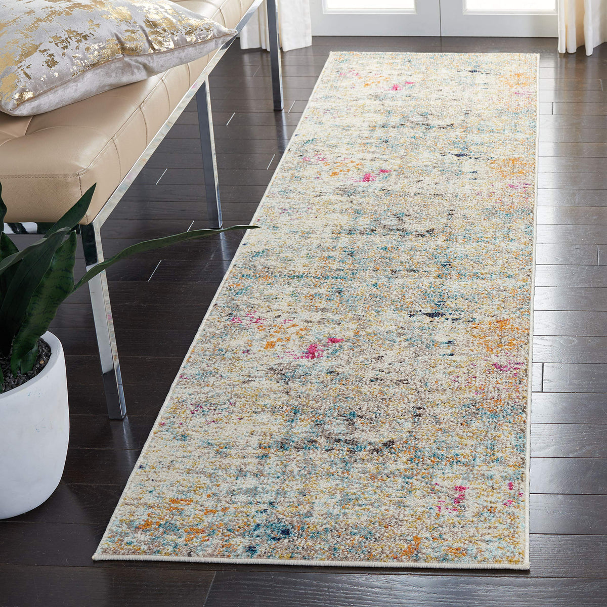 SAFAVIEH Madison Collection Runner Rug - 22 x 10, Grey & Gold, Boho Abstract Distressed Design, Non-Shedding & Easy Care, Idea