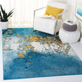 SAFAVIEH Glacier Collection 27 x 5 Blue/Gold GLA125M Modern Abstract Non-Shedding Living Room Bedroom Area Rug