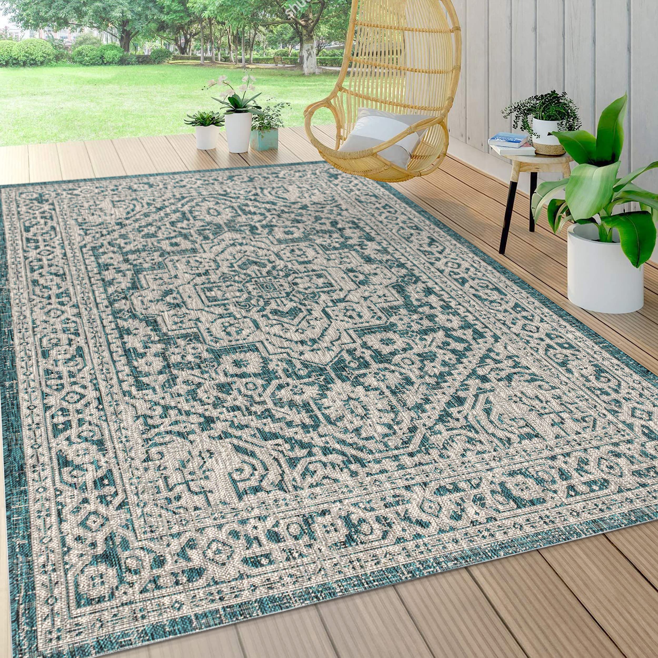 Jonathan Y Smb101C-9 Sinjuri Medallion Textured Weave Indoor Outdoor Rug Bohemian Living Room Backyard,9 X 12, Teal Blue/Gray