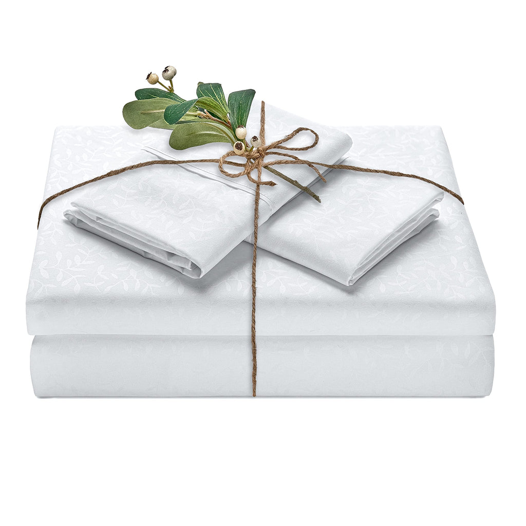 Chanasya Premium Embossed White King Size Bed Sheets Set 4-Piece - Soft Maze Pattern 1 Flat Sheet 1 Fitted Sheet 2 Pillowcases -