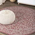 JONATHAN Y SMB106B-8R Charleston Vintage Filigree Textured Weave Red/Beige 8 Round Indoor/Outdoor Area Rug, Pet Friendly, Non-S