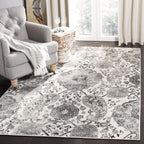 SAFAVIEH Madison Collection Area Rug - 5'3'' Square, Cream & Silver, Boho Chic Glam Paisley Design, Non-Shedding & Easy Care, Id