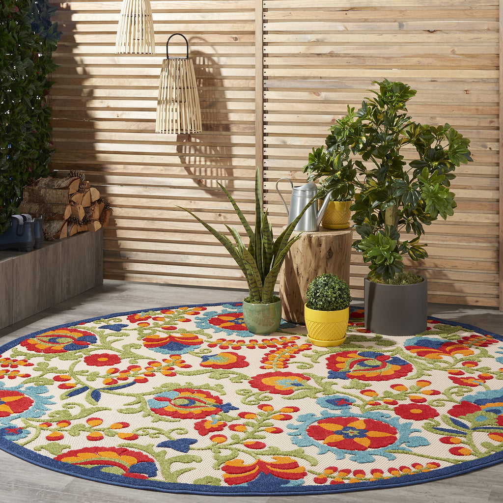 Nourison Aloha Indoor/Outdoor Multicolor 710    X Round Area Rug, Easy Cleaning, Non Shedding, Bed Room, Living Room, Dining Roo