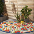 Nourison Aloha Indoor/Outdoor Multicolor 710    X Round Area Rug, Easy Cleaning, Non Shedding, Bed Room, Living Room, Dining Roo