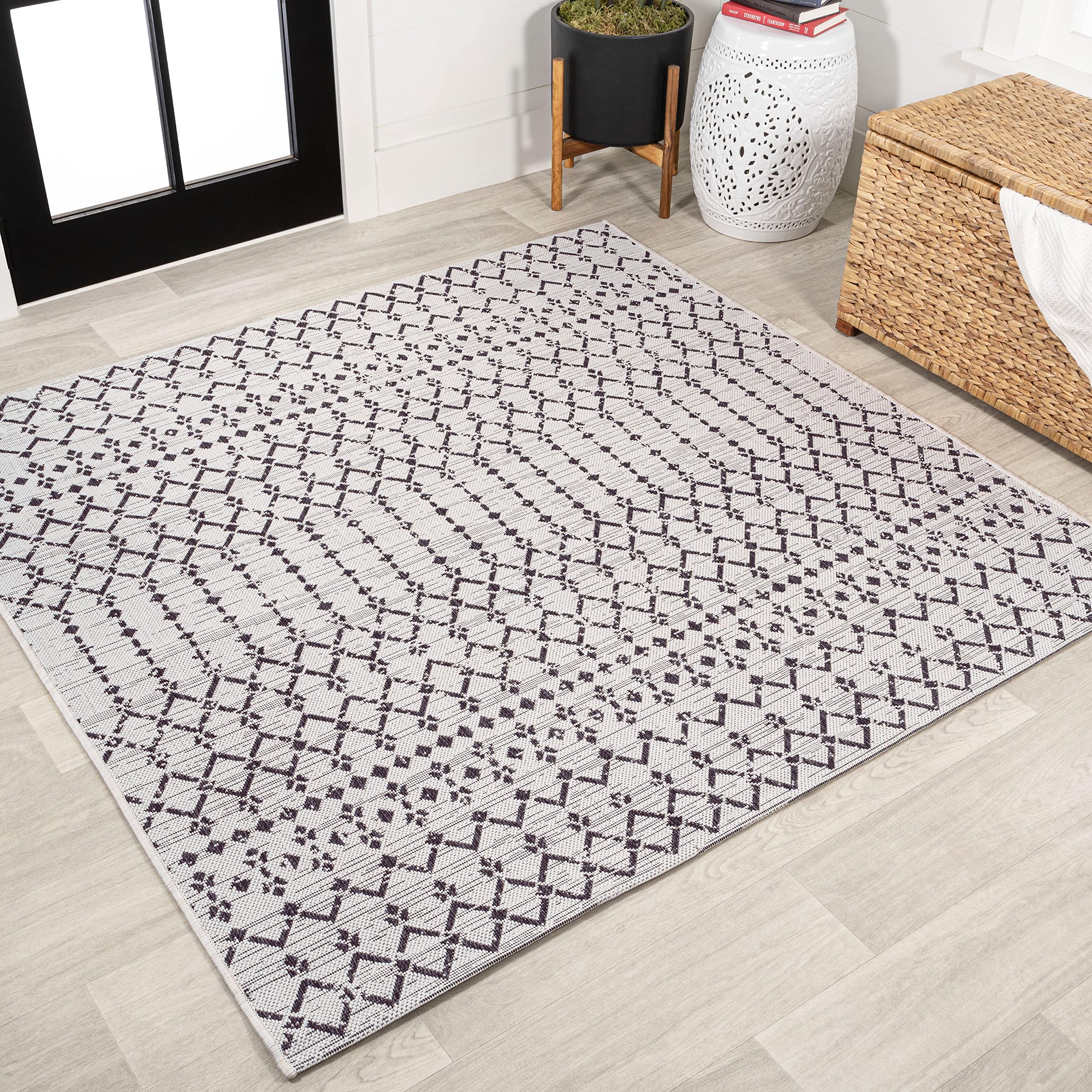 Jonathan Y Smb108I-5Sq Ourika Moroccan Geometric Textured Weave Indoor Outdoor Area Rug, Bohemian, Rustic, Scandinavian Easy Cle
