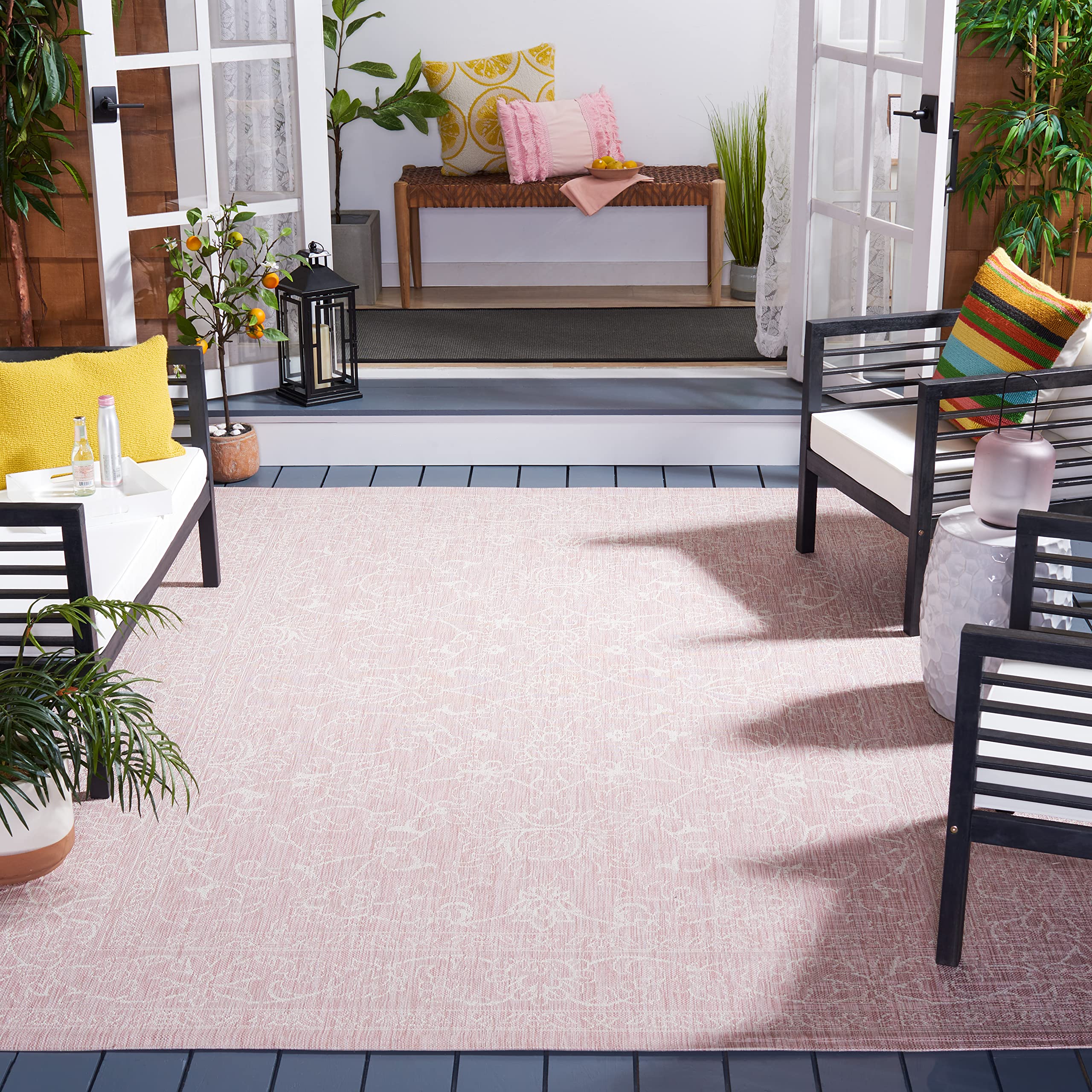 Safavieh Courtyard Collection 6'7' X 9'6' Soft Pink/Ivory Cy8680 Indoor/ Outside Waterproof Easy Cleansingpatio Backyard Mudro