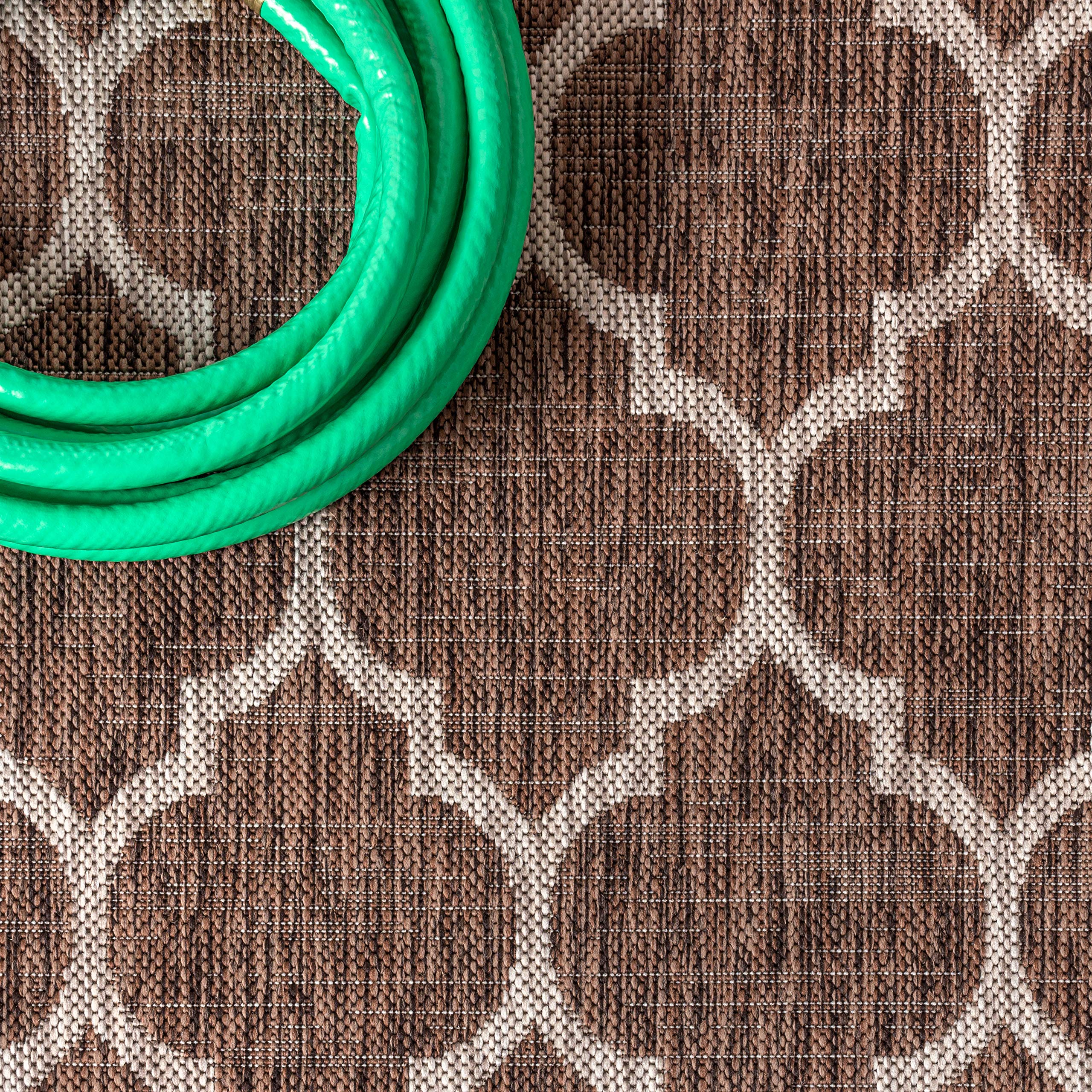 Jonathan Y Smb109B-8Sq Trebol Moroccan Trellis Textured Weave Indoor/Outdoor Area Rug, Modern, Bohemian, Contemporary For Bedroom, Kitchen, Living Room, Easy-Cleaning, Espresso/Taupe, 8' Square