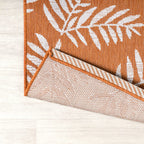 Jonathan Y Smb119E-5R Nevis Palm Frond Indoor Outdoor Area Rug, Coastal, Casual, Country Easy Cleaning,Bedroom,Kitchen,Backyard,Patio,Non Shedding, Orange/Cream, 5' Round