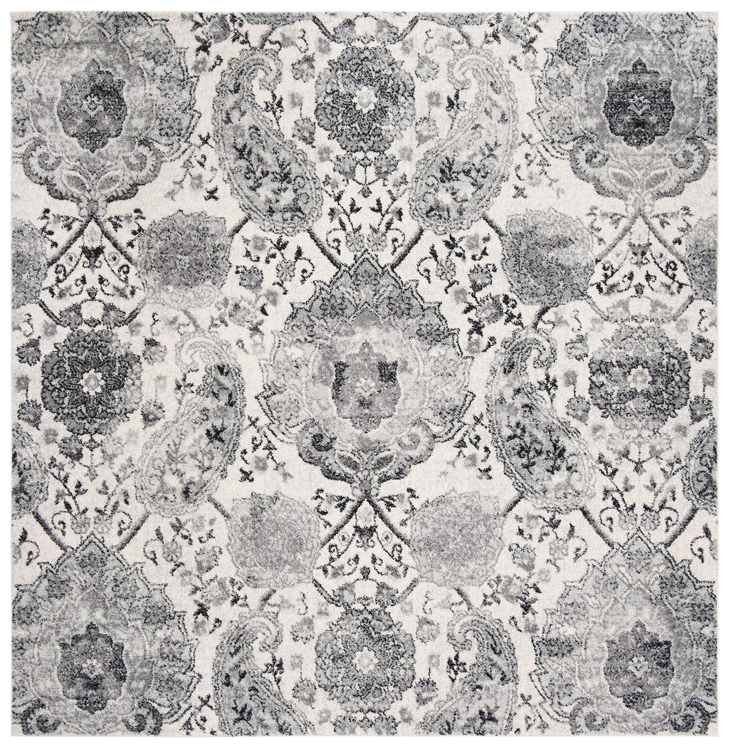 Safavieh Madison Collection Area Rug - 5'3'' Square, Cream & Silver, Boho Chic Glam Paisley Design, Non-Shedding & Easy Care, Id