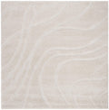 Safavieh Florida Shag Collection 4 Square Cream/Cream SG471 Abstract Wave Non-Shedding Living Room Bedroom 1.2-inch Thick Area 