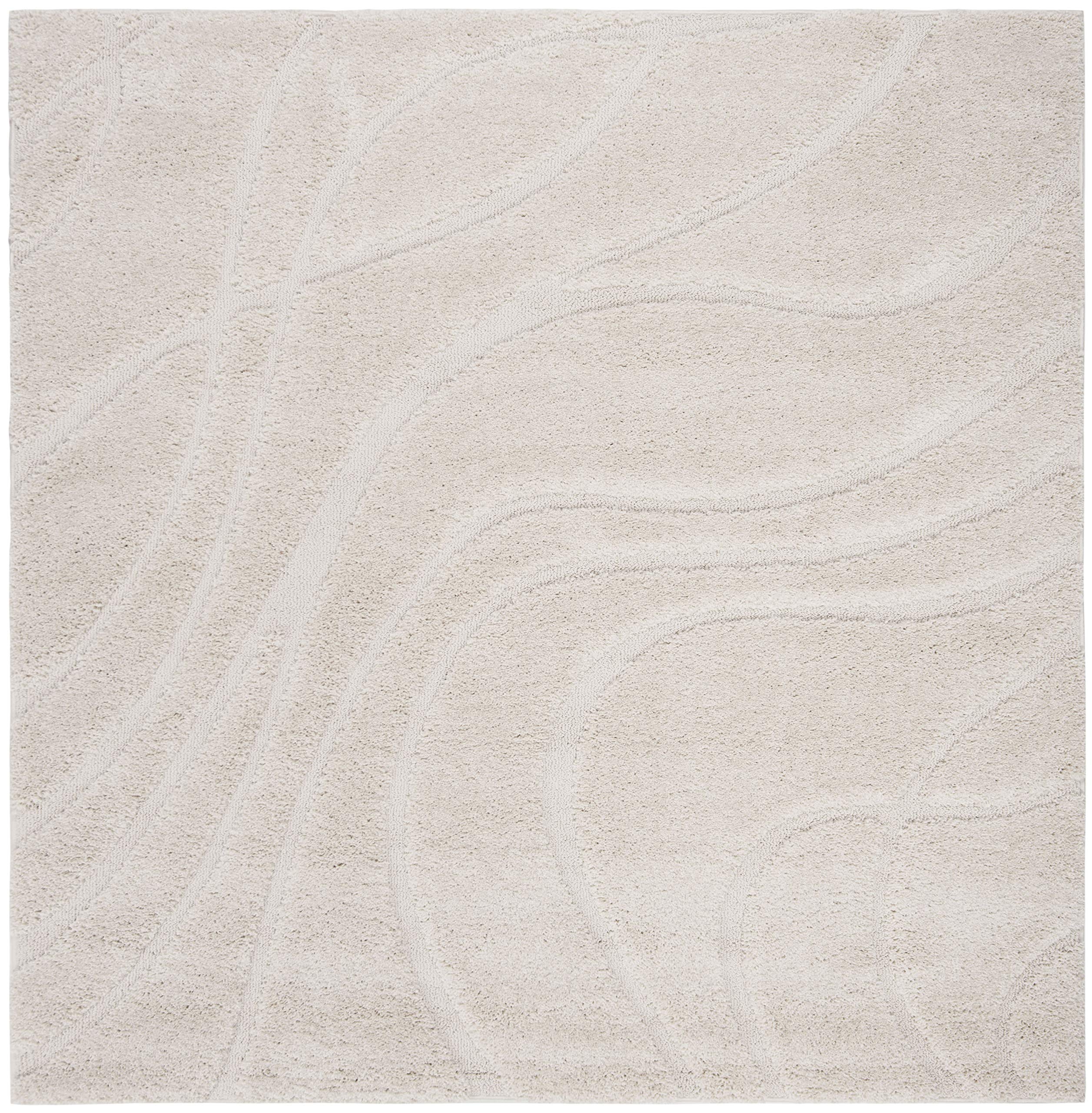Safavieh Florida Shag Collection 4 Square Cream/Cream SG471 Abstract Wave Non-Shedding Living Room Bedroom 1.2-inch Thick Area 