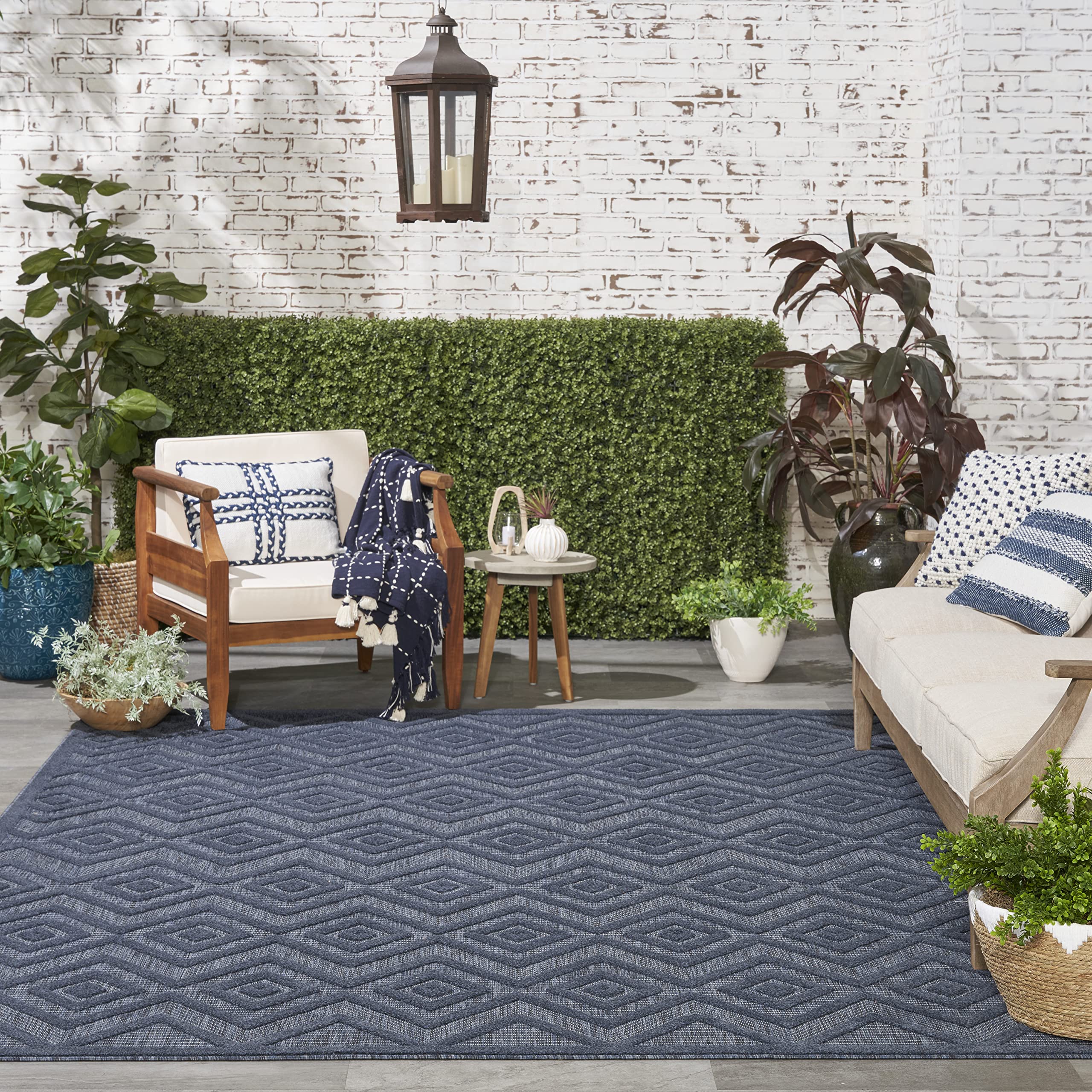 Nourison Versatile Indoor/Outdoor Navy Blue 7' X 10' Area Rug, Easy Cleaning, Non Shedding, Bed Room, Living Room, Dining Room, Deck, Backyard, Patio, High Traffic Area (7X10)
