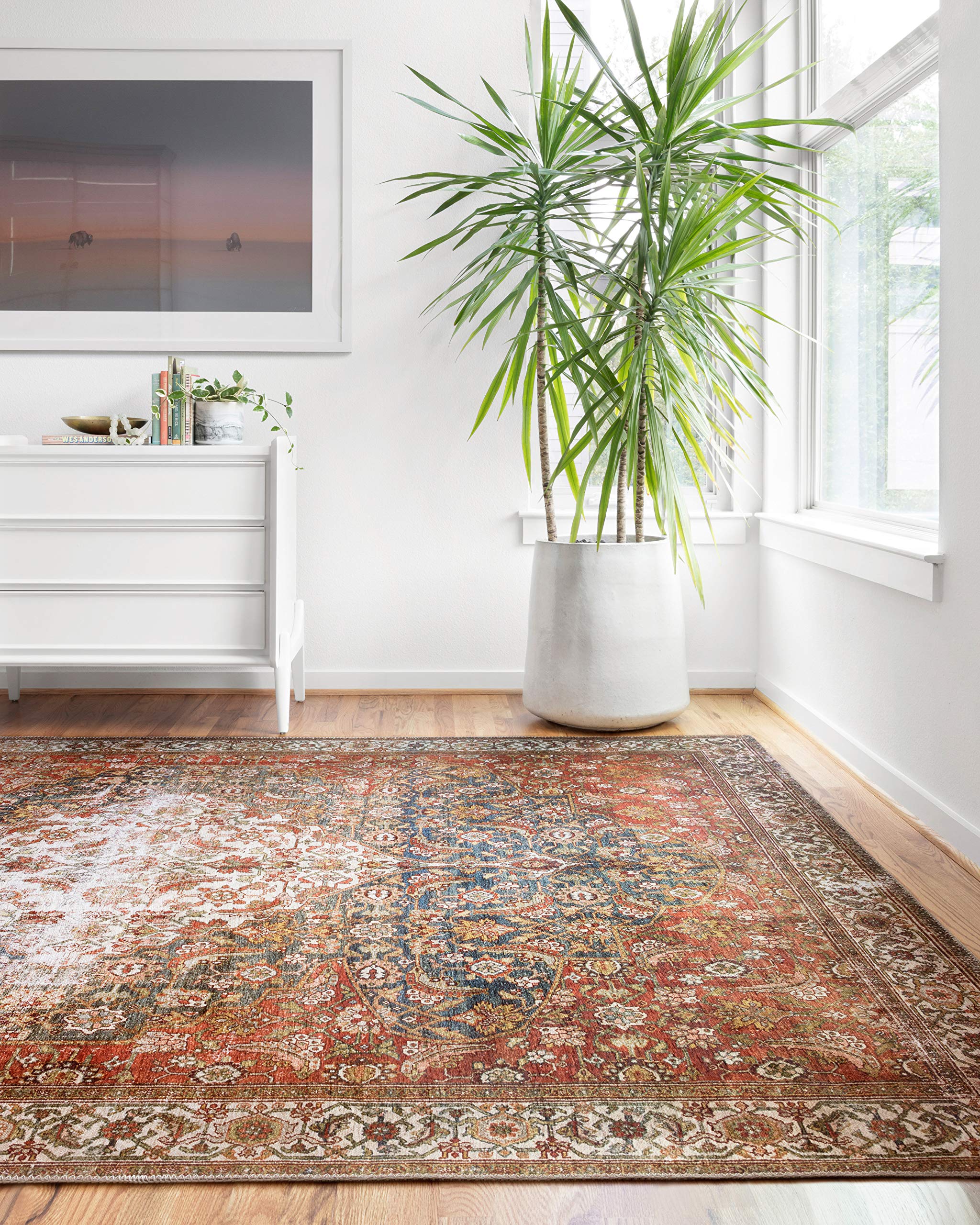 Loloi LAYLA Collection, LAY-05, Ocean/Multi, 7-6 x 9-6, 13 Thick, Area Rug, Soft, Durable, Vintage Inspired, Distressed, Low P