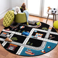 SAFAVIEH Carousel Kids Collection 53 Round Black/Ivory CRK192Z Neighborhood Non-Shedding Playroom Nursery Bedroom Area Rug